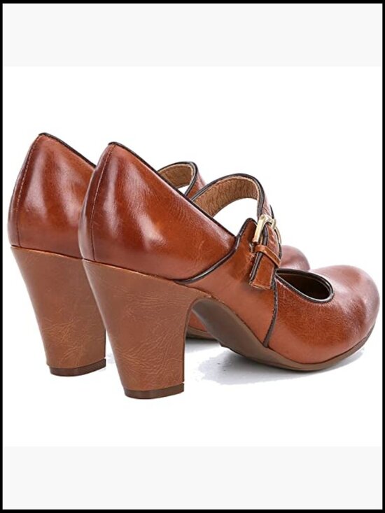HaiMao Women Vintage Chunky High Heel Mary Jane Shoes Round Toe Ankle Strap Dress Pumps